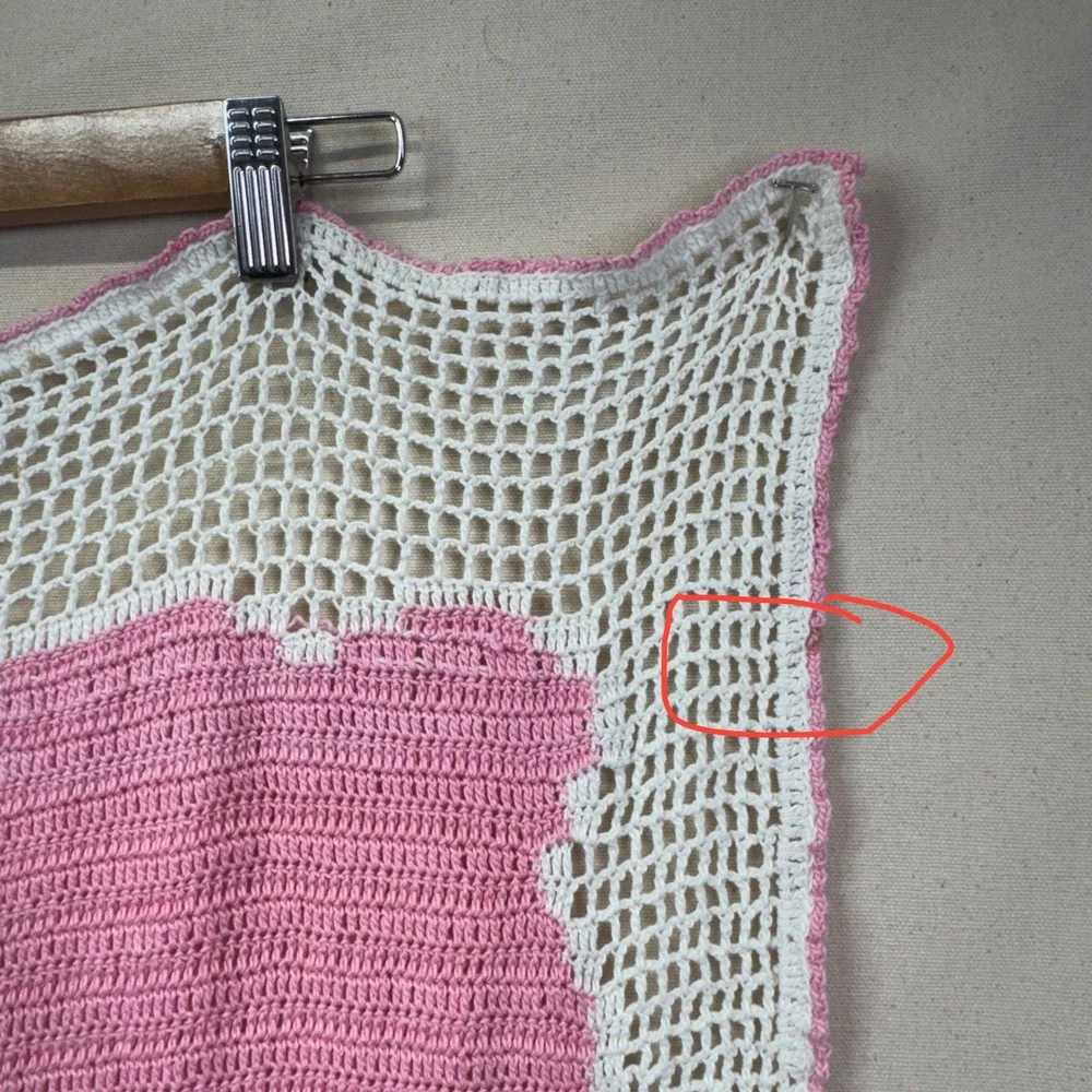 Handmade Vintage Crochet Baby Blanket Pink White Popcorn Stitch Bunny Rabbit